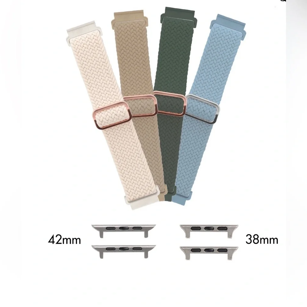 Universal Tan, Green, Mauve, Sky Blue Nylon Elastic Smart Watch Band Set Of 4